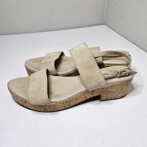 LK Bennett Sunny Beige Suede Cork Sandals 41 Platform Chunky Women's 10